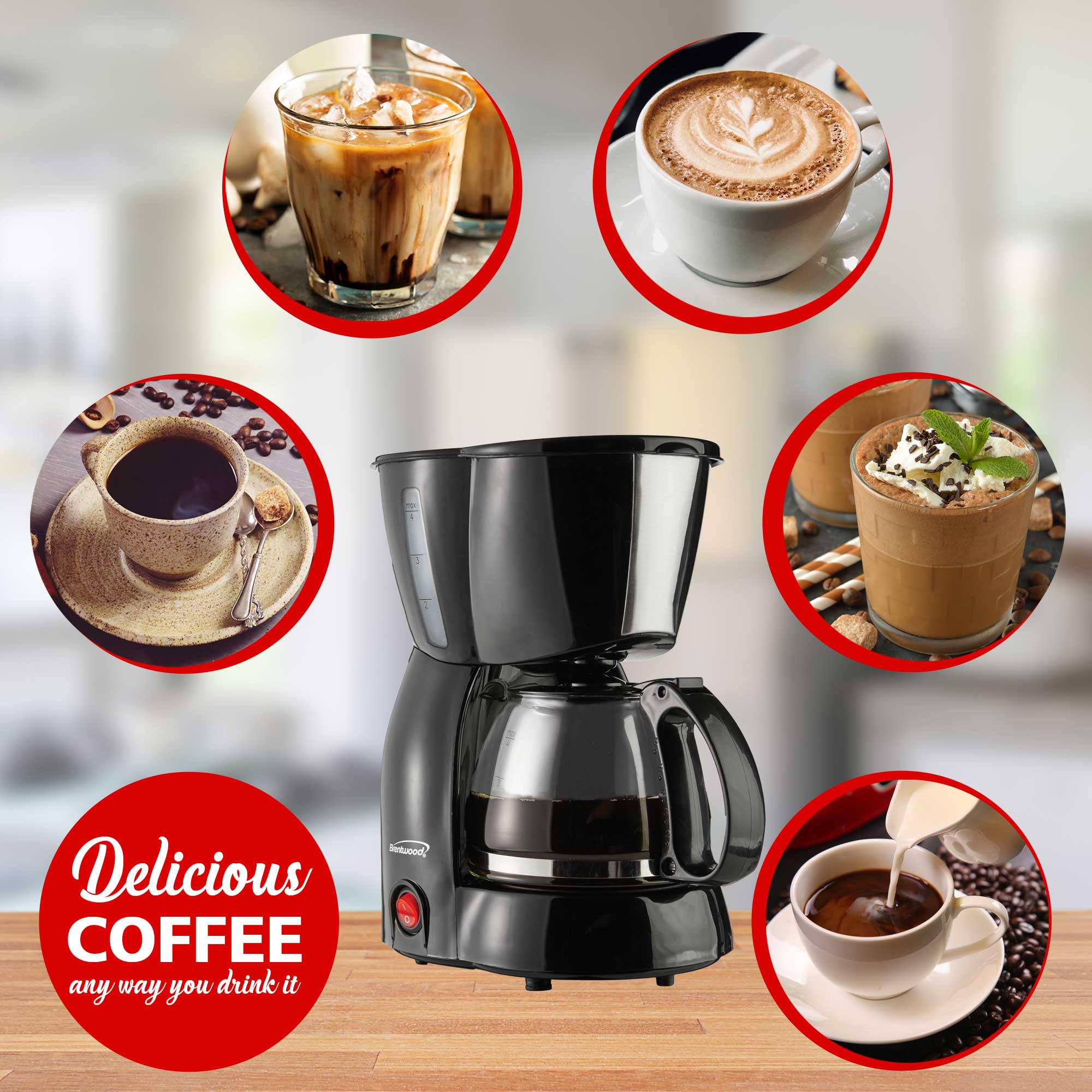 BRENTWOOD 4-CUP COFFEE MAKER – BLACK COLOR