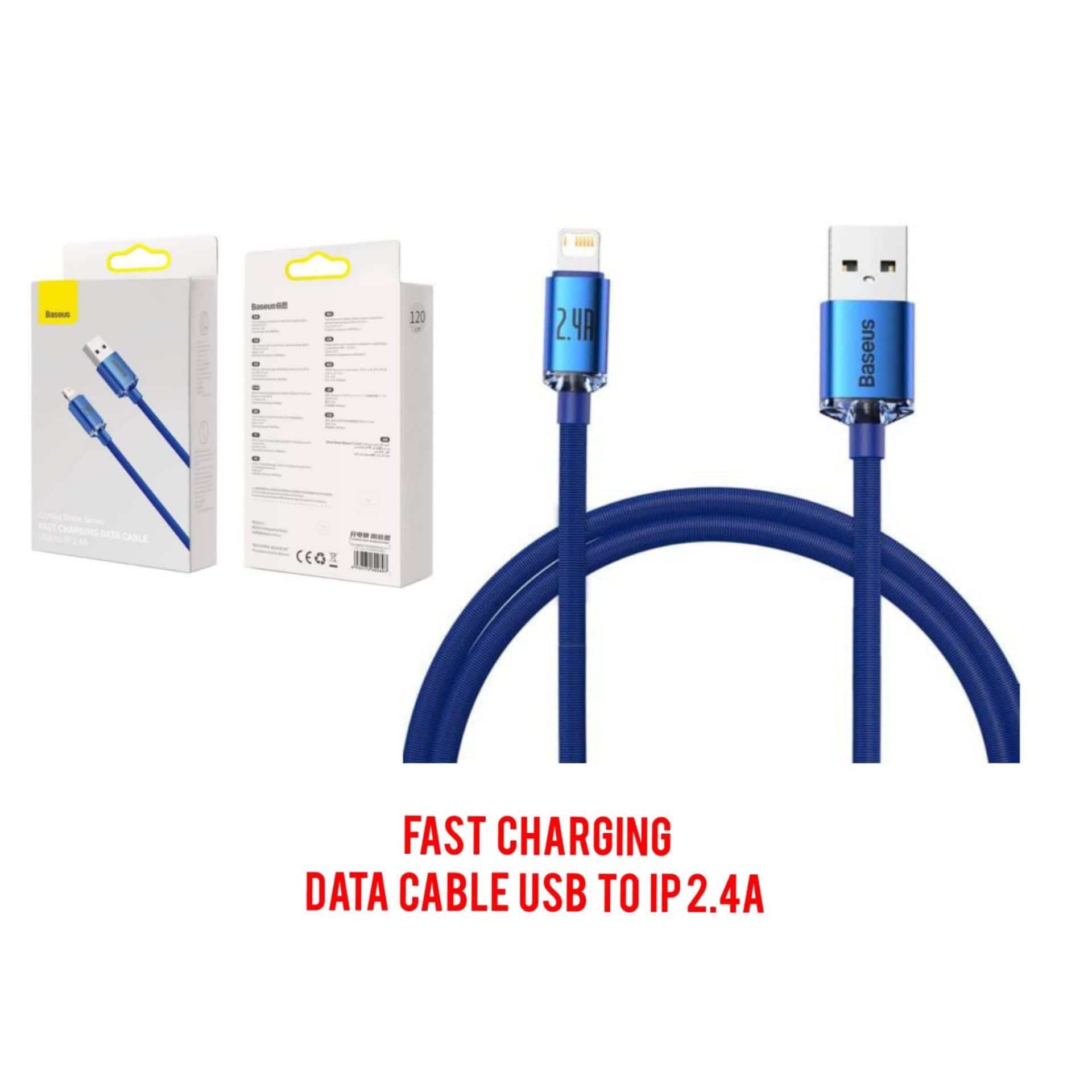 BASEUS FAST CHARGING DATA CABLE USB TO IP 2.4A – BLUE COLOR