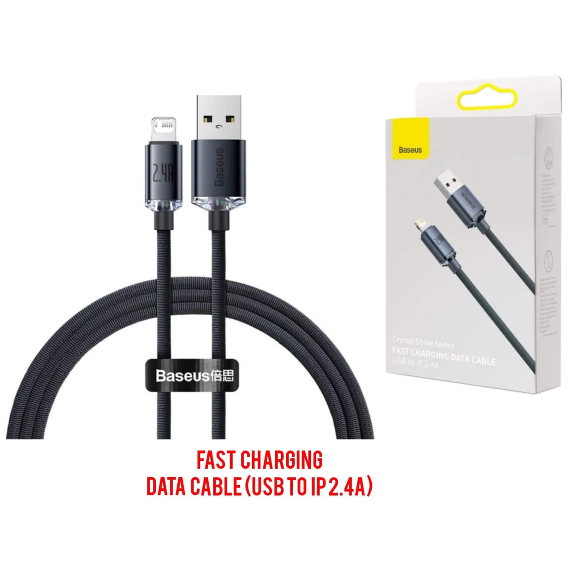 BASEUS FAST CHARGING DATA CABLE USB TO IP 2.4A – BLACK COLOR