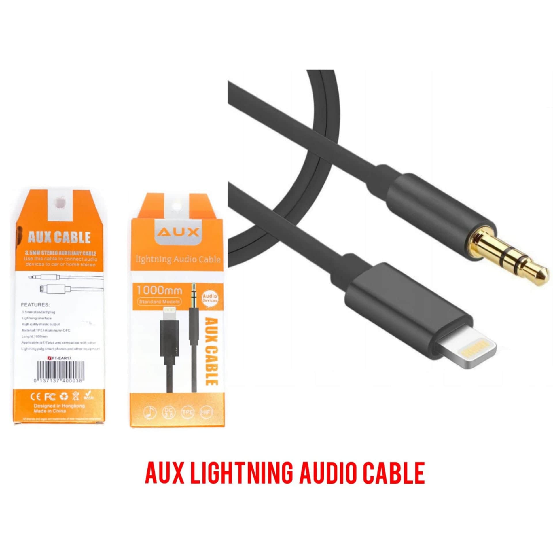 AUX LIGHTNING AUDIO CABLE ( 3.5MM STEREO AUXILLIARY CABLE)