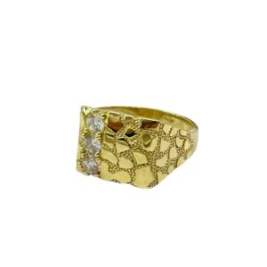 10KT GOLD RING NUGGET RING WITH CZ STONE