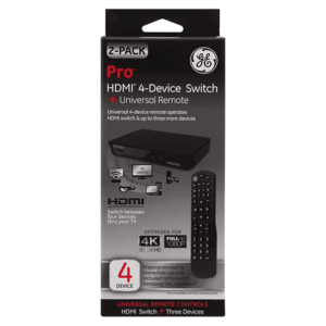 GE PRO 46410 HDMI SWITCH WITH 4-DEVICE UNIVERSAL REMOTE CONTROL (4 PORT)